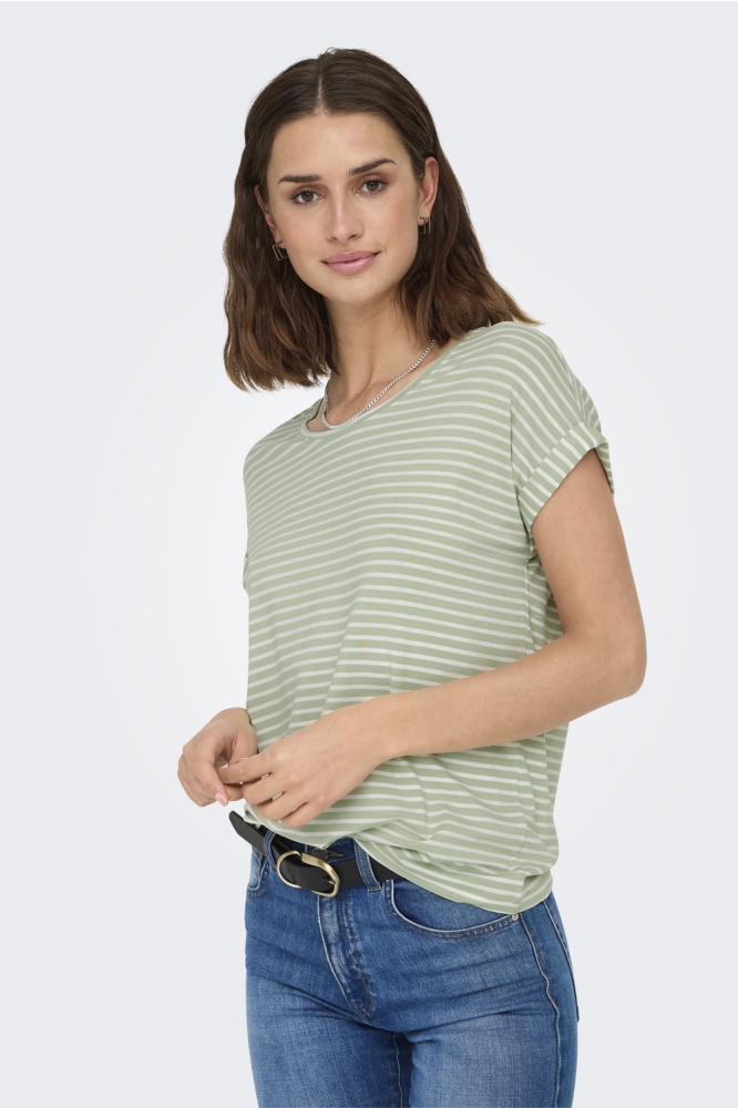 ONLMOSTER STRIPE S/S O-NECK TOP JRS 15206243 LAUREL GREEN/CLOUD DANC